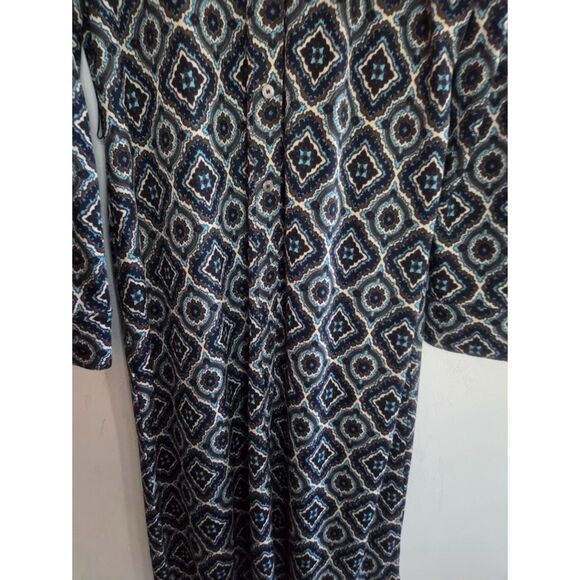 Talbots Navy Blue & Brown Ikat Tapestry Print Jersey Knit  Midi Shirt Dress 14 - Picture 3 of 7